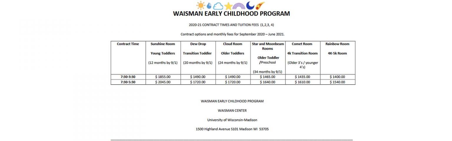 Tuition Schedule Rates Waisman Early Childhood Program UW Madison